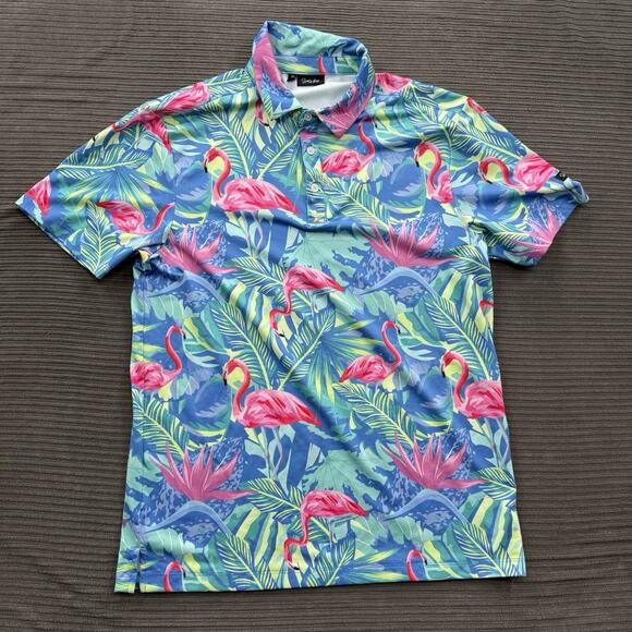 Sporty Buff Golf Shirt Men Medium Flamingo Party Performance Quick Dry Golfing. - Picture 1 of 8